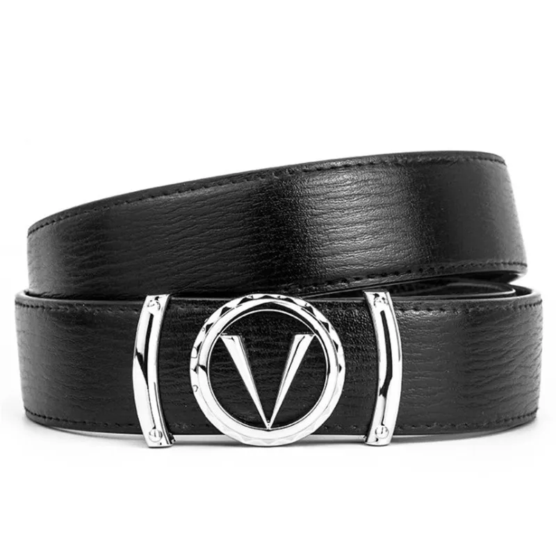 Lettres d'affaires en peau de vache V Ceinture de créateur Or Ceinture élégante Casual Homme Boucle lisse Ceintures Largeur 34mm Haute Qualité 4 Couleurs Optiona250G