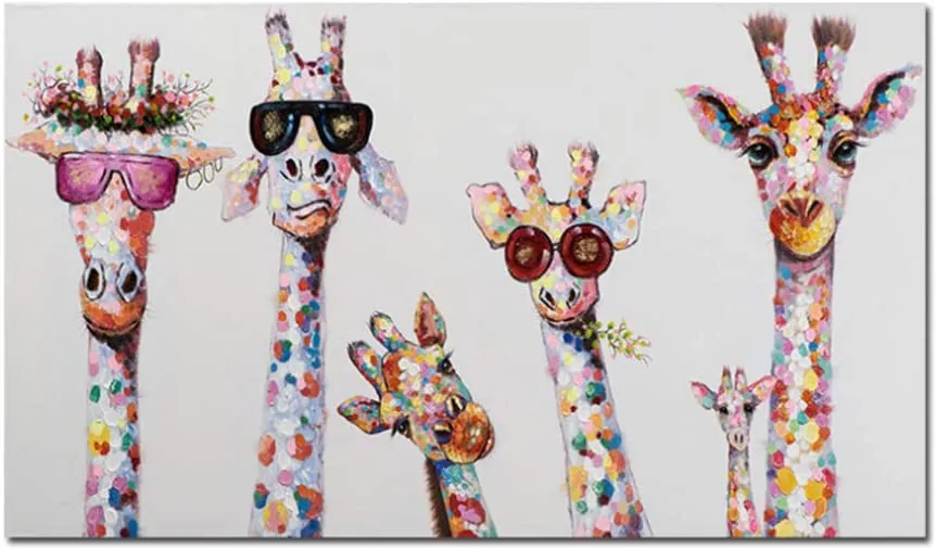 화려한 미술 동물 기린 가족을 착용하는 안경 그림 캔버스 그림 캔버스 인쇄 벽화 침실 2611