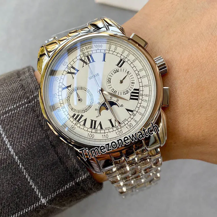 Pas cher nouveau super compliqué 5270 grande date cadran noir japon quartz chronographe phase de lune montre pour homme bracelet en acier inoxydable Timez208F