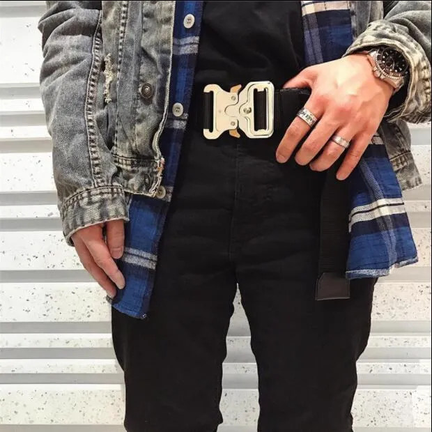2019 nueva versión ALYX Belt 130 cm Montaña Rusa Botón de metal lona Hip hop street wear cinturón de seguridad 179W