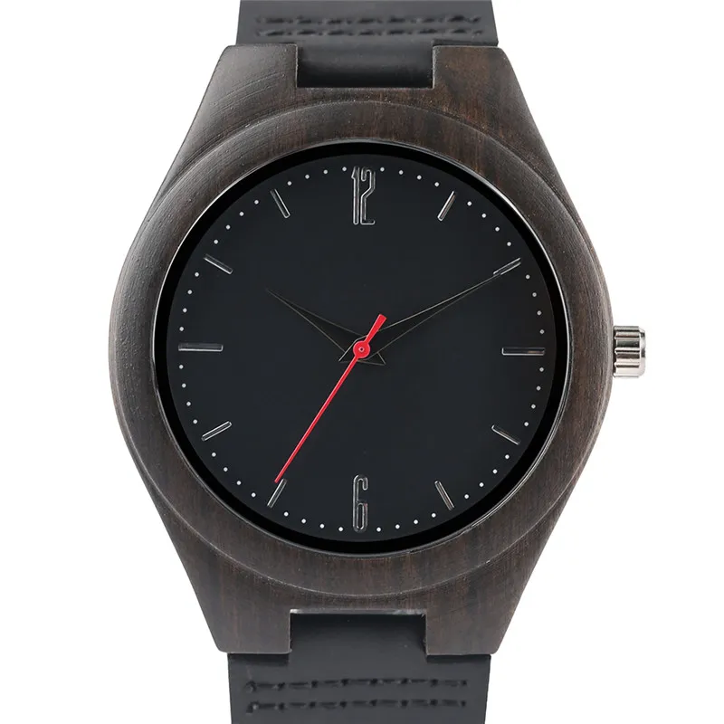 Casual Heren Horloges Zwart Natuurlijk Hout Horloge Mannelijk Analoog Quartz Klok Bamboe Horloge Met Lederen Armband Band Strap Gift Reloj291T