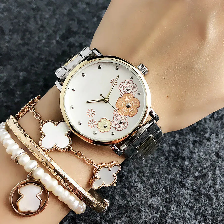 Mode M fleur design marque montres femmes fille métal acier bande Quartz montre-bracelet M72220C