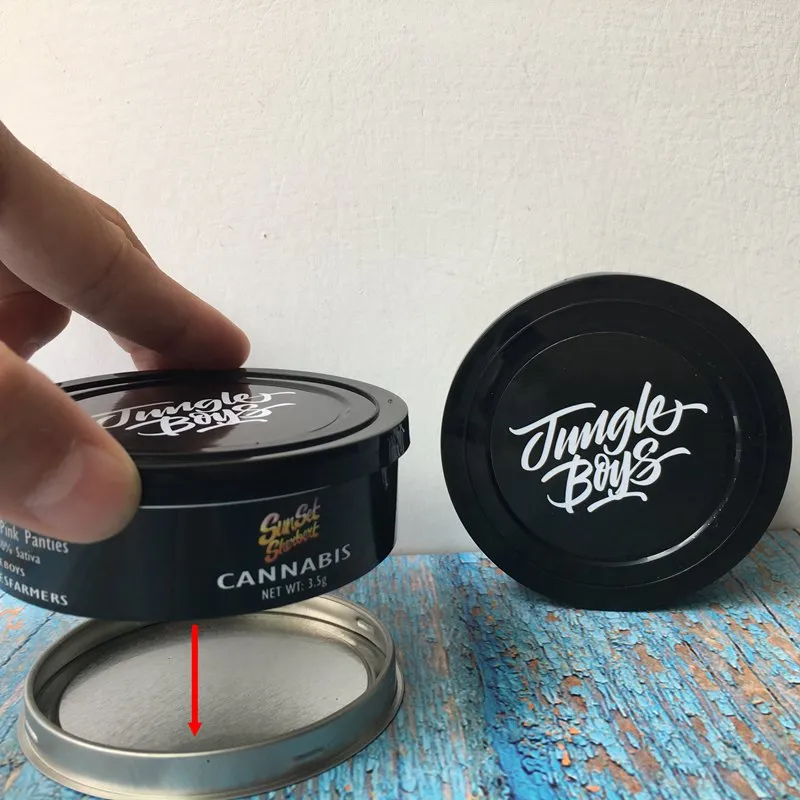 Hot Jungle Boys Tin Cans No Need Machine till förseglad 3,5 gram Jungleboys Jar Tank Dry Herb Flower Container med 3 klistermärken