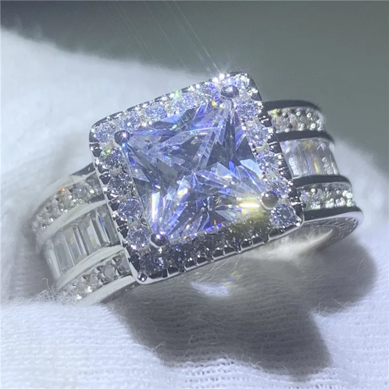 Vintage Court Ring 925 Sterling Silver Princess Cut 5A CZ Stone Engagement Wedding Band Rings for Women Jewelry Gift265C