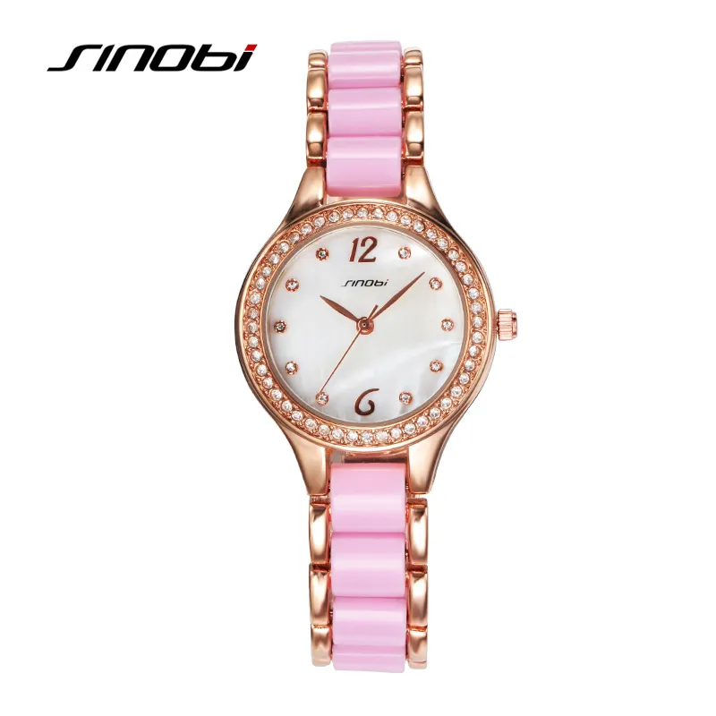 SINOBI модные женские часы-браслет для элегантных женских часов розовое золото наручные часы женские часы с бриллиантами Relojes Mujer3014