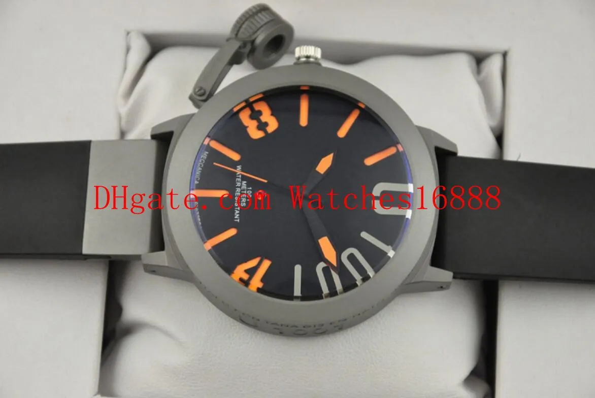 Toppkvalitet Classico 55 U-1001 Rostfritt stål Blue Black Dial Black Rubber Mens Automatic Sport Watches Men's Wristwatches T226P