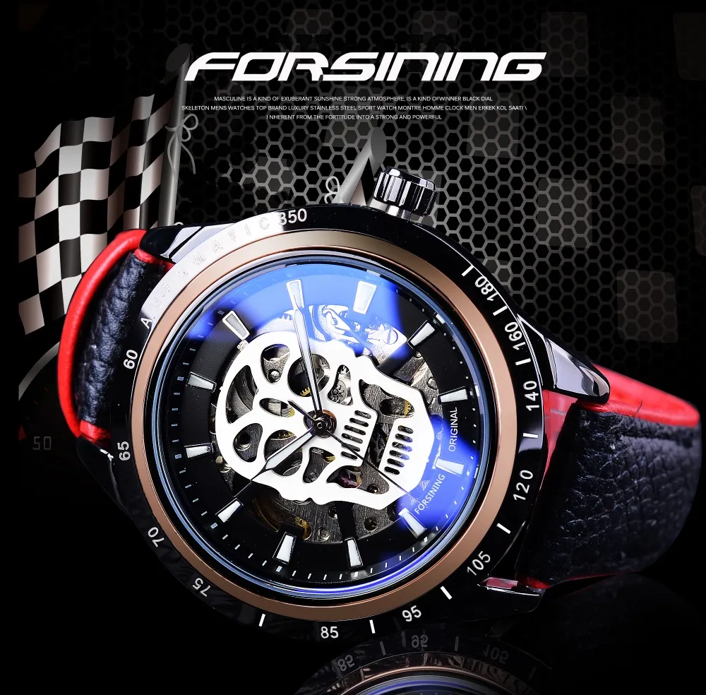 Forsining Sport Clock Skeleton Scheletro Orologi rosso nero Orologi da uomo Top Brand Luxury Design Lumino -Residence Acqua Resistenza d'acqua