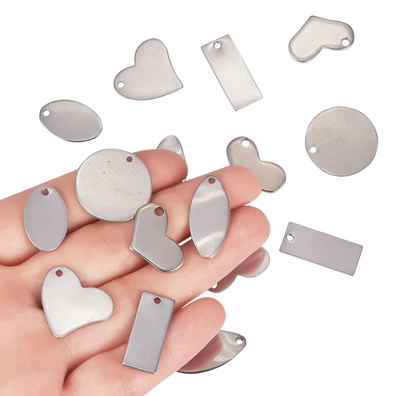 Charms Stainless Steel Flat Round Oval Heart Rectangle Blank Stamping Tag Pendants 6 Styles For Jewelry Making1271t