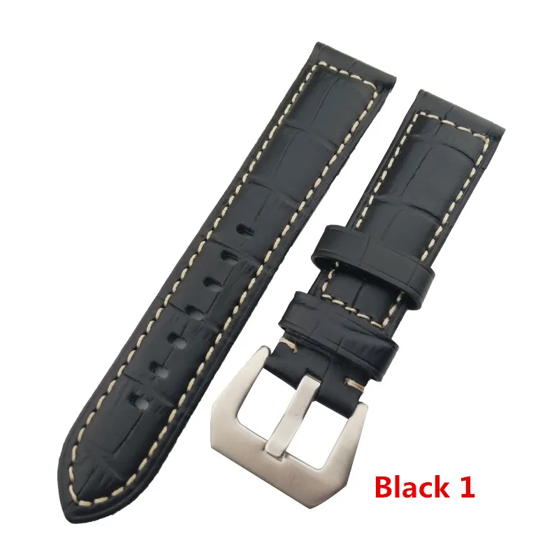 Cinturino cinturini in vera pelle da 22 mm 24 mm con fibbia in acciaio opaco nero giallo288z