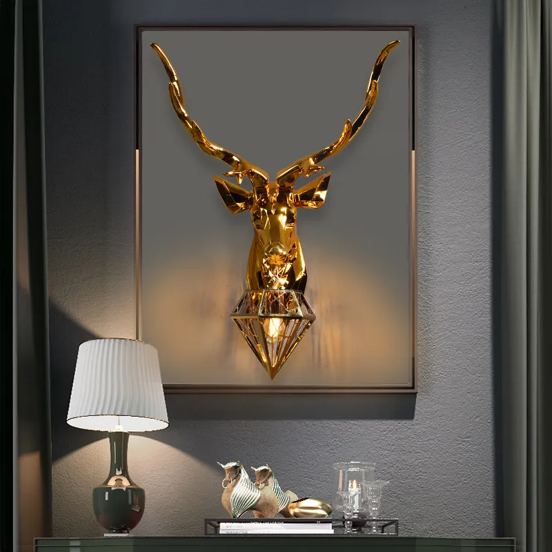 American Retro Gold Deer Wall Lamps Antlers Light Fixtures Living Room Bedroom Bedside Lamp Led Sconce Home Decor Luminaire2203