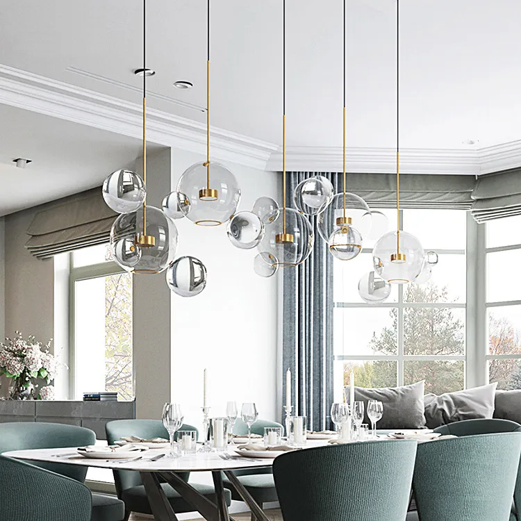 Прозрачный стеклянный шар, люстры для гостиной, арт-деко, пузырьковые абажуры, люстра, современное внутреннее освещение, ресторан, iluminacao224m