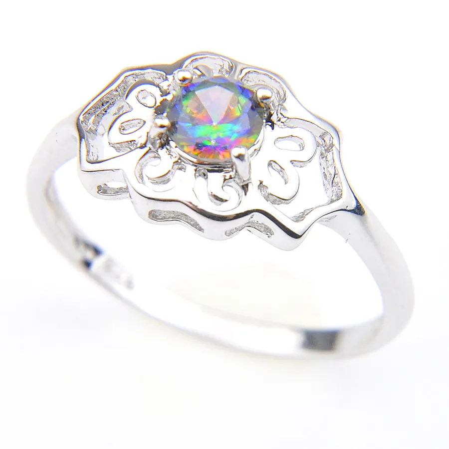 10 pièces arc-en-ciel mystique topaze gemmes 925 bague en argent Sterling pour les femmes de mariage fiançailles fête bijoux américain australie Holi294W