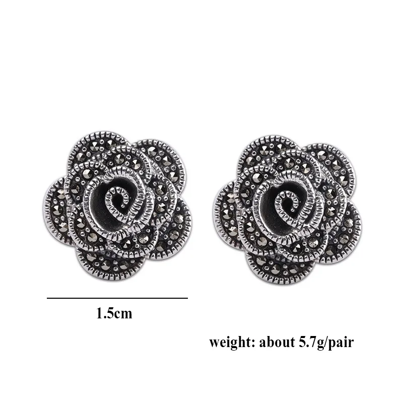 Gagafeel S925 Sterling Silver Rose stud arring marcasite flower flower arocring