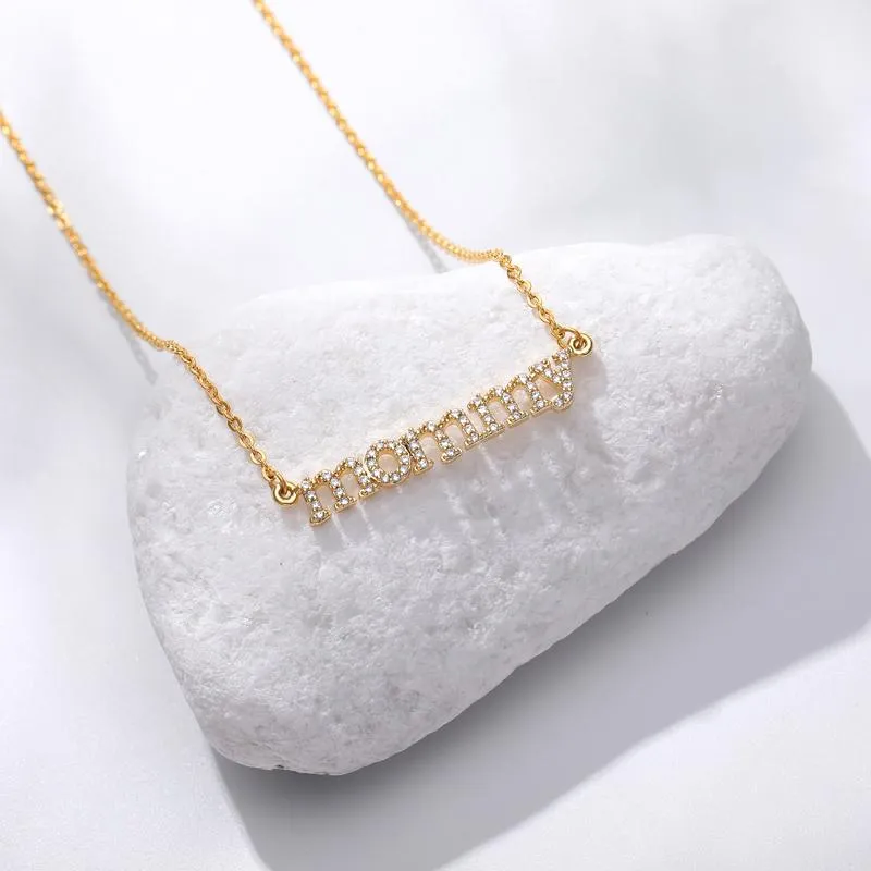 New Personalized mommy Letter Zircon Necklace & Pendant For Women Crystal Choker Chain Jewelry Mother's Day Birthday Gif292J