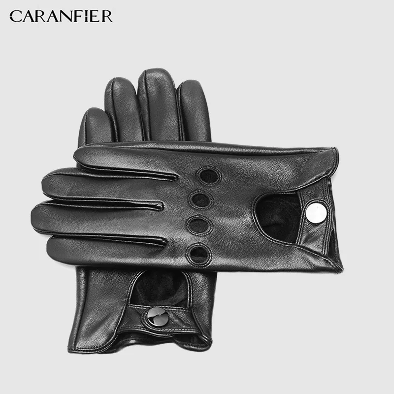 Caranfier Mens oryginalne skórzane rękawiczki owczelistek jazdy samochodem motocykl rowerem koziołowy ekran dotykowy rękawiczki oddychające męskie rękawiczki