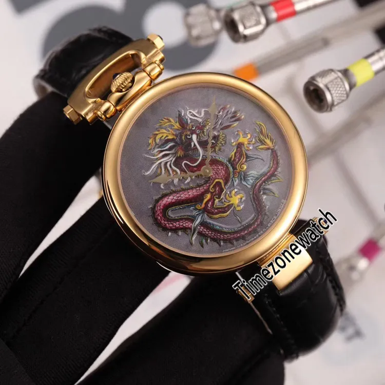 Nieuwe Bovet Fleurier Amadeo 46 mm Zwitsers quartz herenhorloge 18K geelgouden tijger tattoo geschilderde wijzerplaat lederen band horloges Timezonewat278w