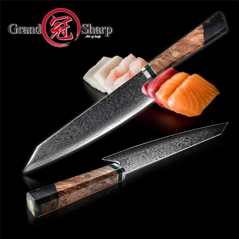 Grandsharp 82 -calowy nóż szefa kuchni High Carbon VG10 Japońskie 67 Warstwy noża Damascus Kitchen Noży ze stali nierdzewnej pudełko noża 3315472