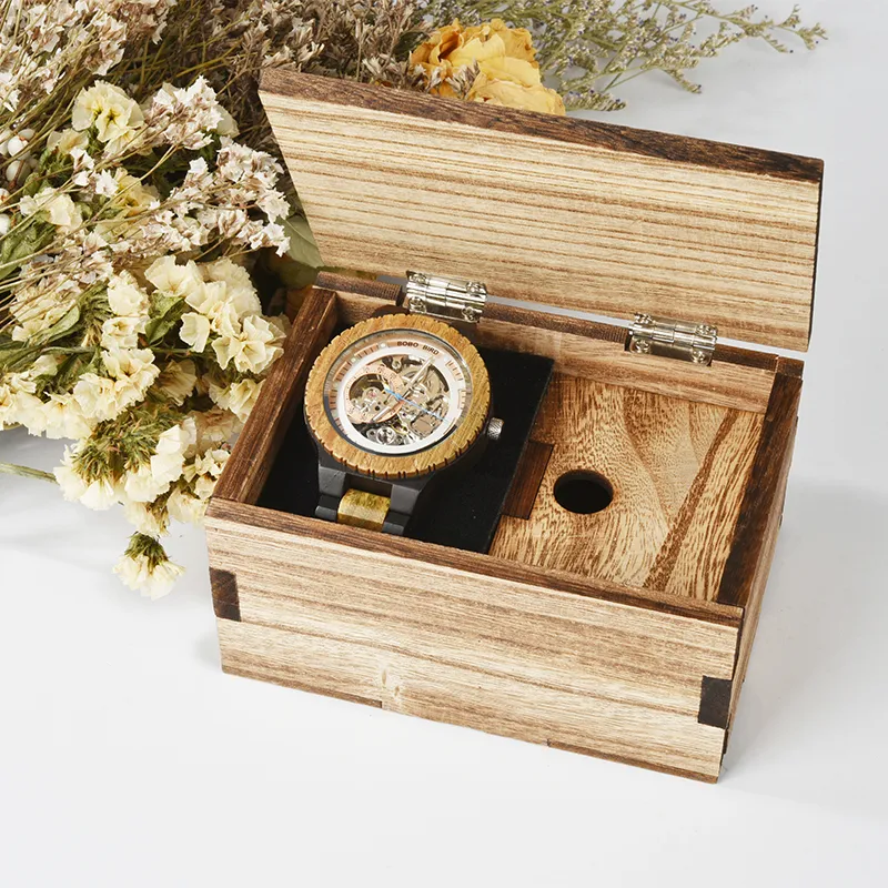 Relogio Masculino BOBO BIRD Mechanische Uhr Männer Holz Armbanduhr Automatische Angepasst Name für Papa Holz Geschenk Box Y200414249T