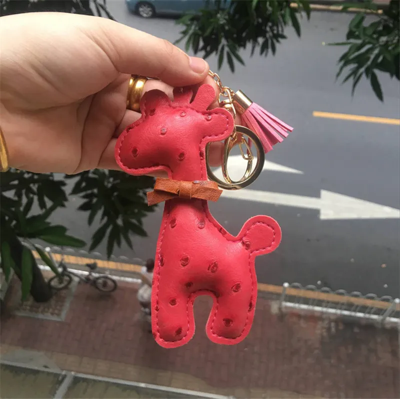 Pu en cuir clés clés caricatures de conception animale autruche motif girafe keyring voiture clés de chaîne de chaîne de porte-anne