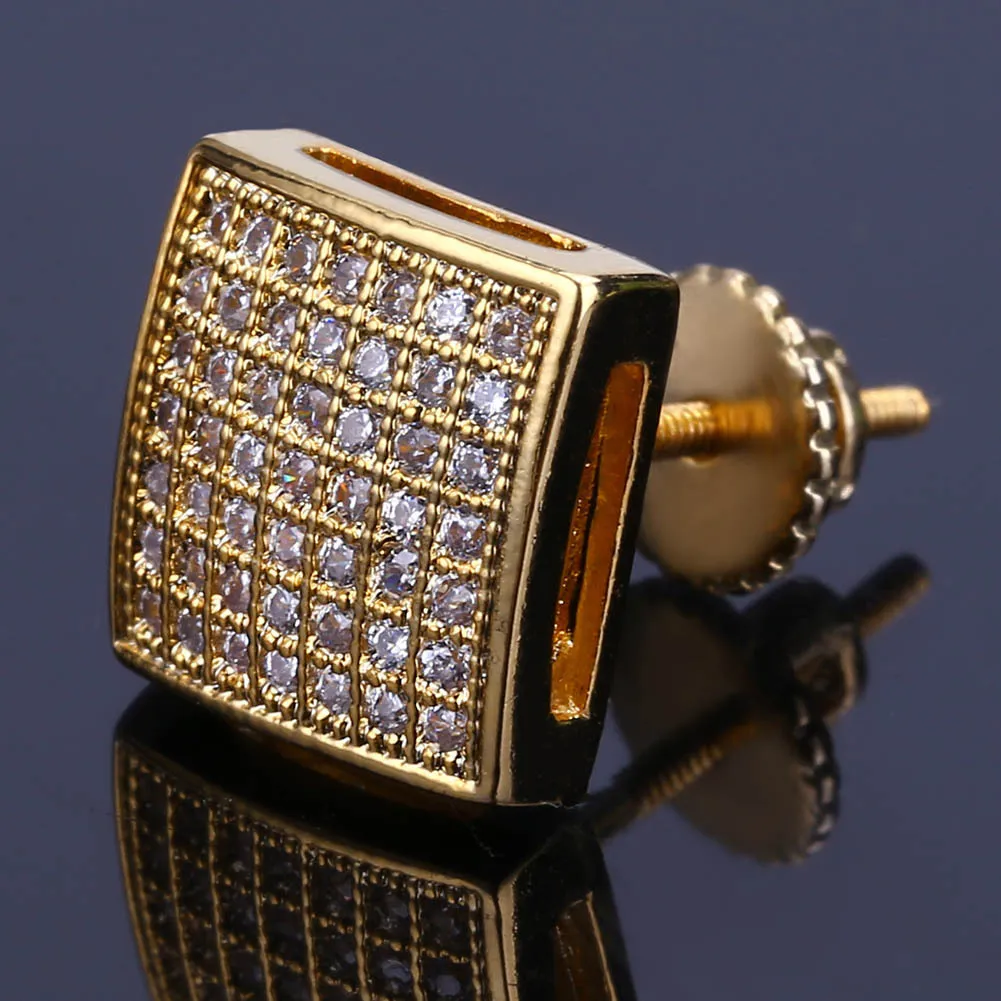 Kolczyki designerskie bioder biżuteria mrożona na sztyfcie Diamond sześcienne sześcienne kolce stadnina złota srebrna kolczyka Bling moda