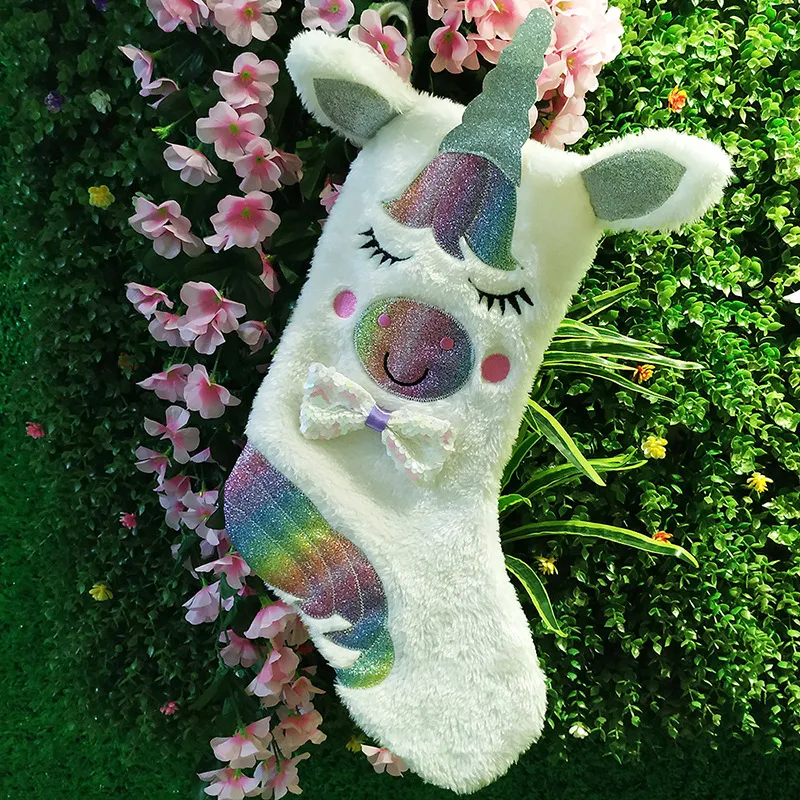 Christmas Unicorn Cartoon Animal Planchez des chaussettes suspendues avec un sac cadeau léger Décoration de Noël Sac de bonbons Party Festive Supplies Fre9092741