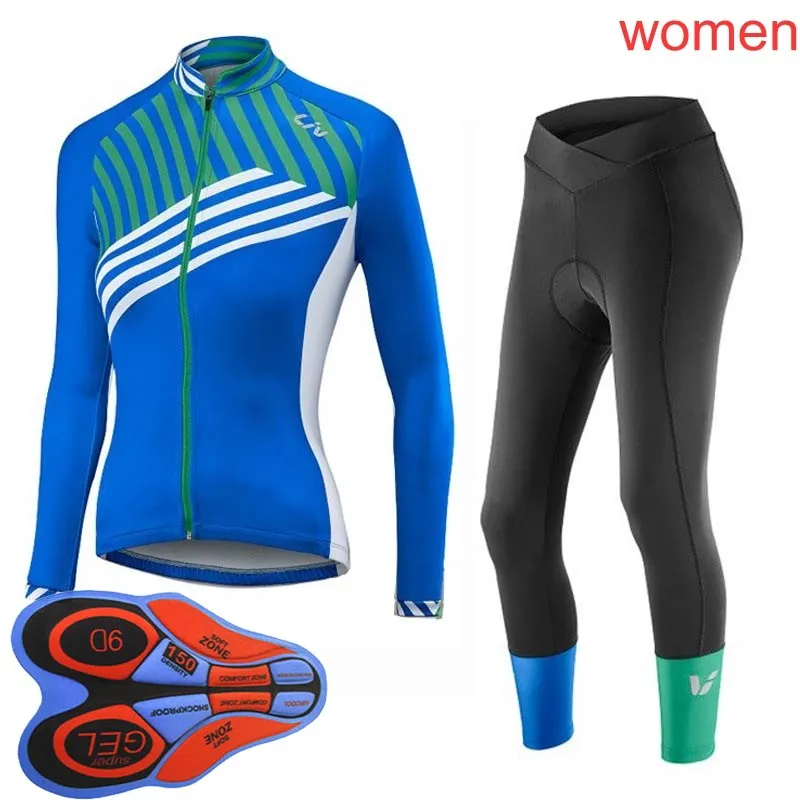 Liv 2018 Donna Sport all'aria aperta Primavera Estate Bici Bicicletta Ciclismo Maniche lunghe Jersey con bretelle set 9D gel pad Abbigliamento MTB231r