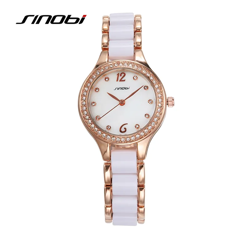 Sinobi moda feminina pulseira relógios para senhoras elegantes relógios de pulso ouro rosa diamante relógio feminino relojes mujer2255