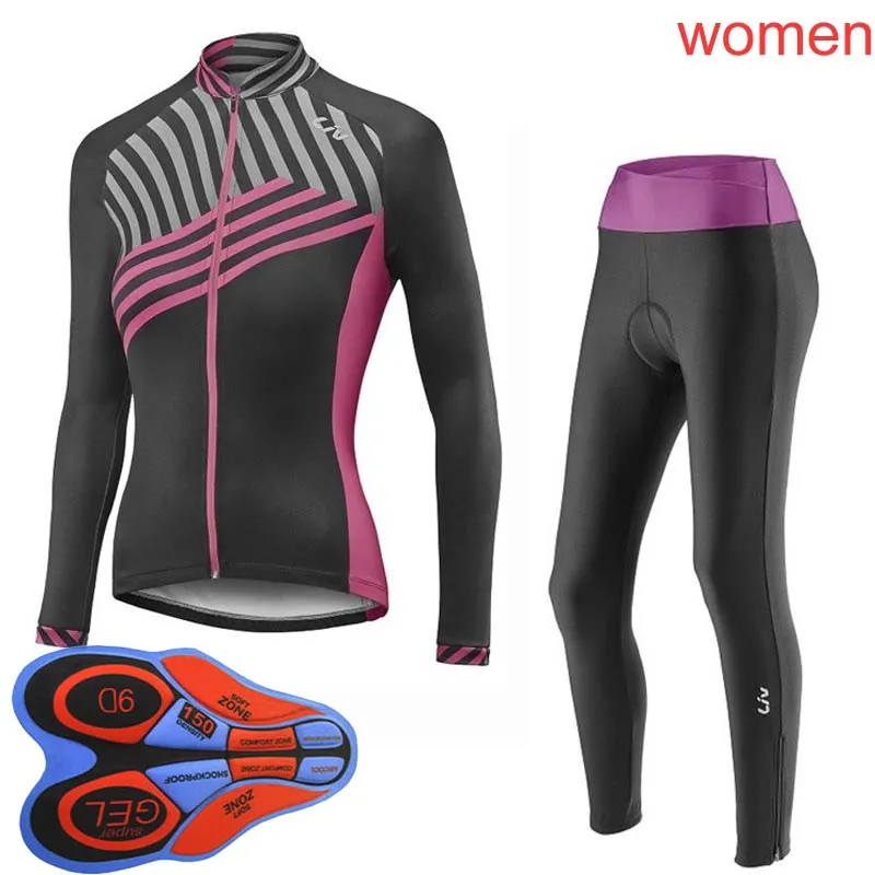 Liv 2018 Women Outdoor Sports Spring Summer Bike Bicycle Cycling long Sleeves jersey bib pants sets 9D gel pad MTB Clothing231r