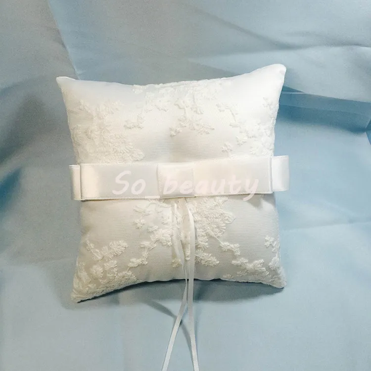 Almofada de travesseiro de anel de casamento branco com fita de renda laço casamento fornecedores criativos decoração de alta qualidade bs50039234723