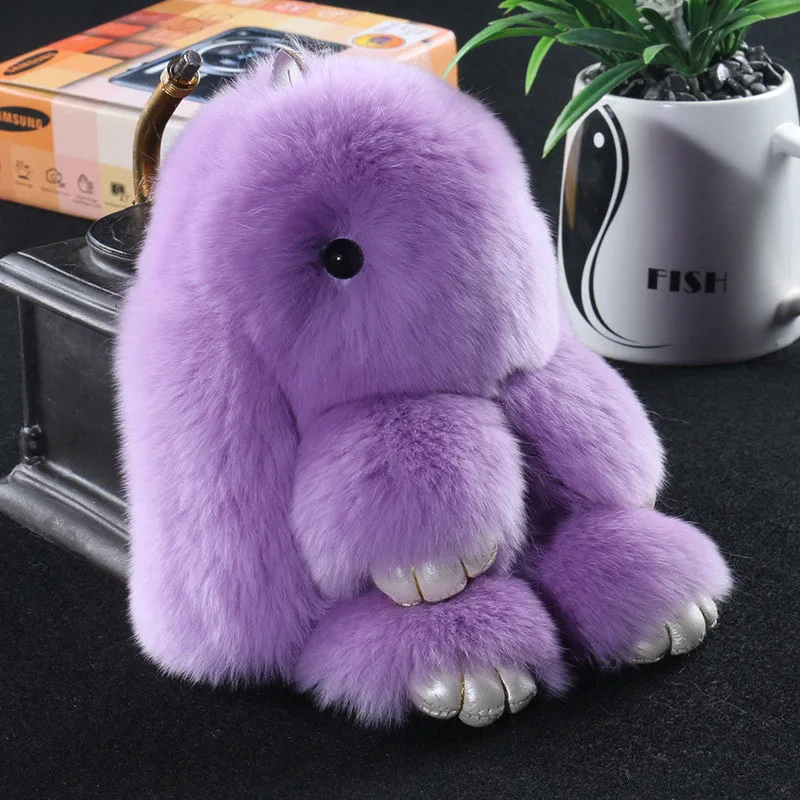 14cm Cute Pluff Bunny Keychain Rex Genuine Rabbit Fur Key Chains For Women Bag Toys Doll Fluffy Pom Pom Lovely Pompom Keyring241U