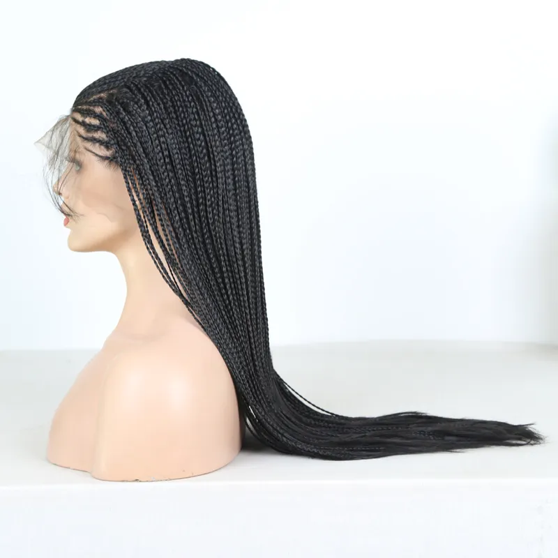 Pelucas trenzadas con trenzas de caja larga, peluca resistente al calor, peluca con malla frontal sintética sin pegamento para mujeres con pelo de bebé, pelucas de Cosplay 1978187