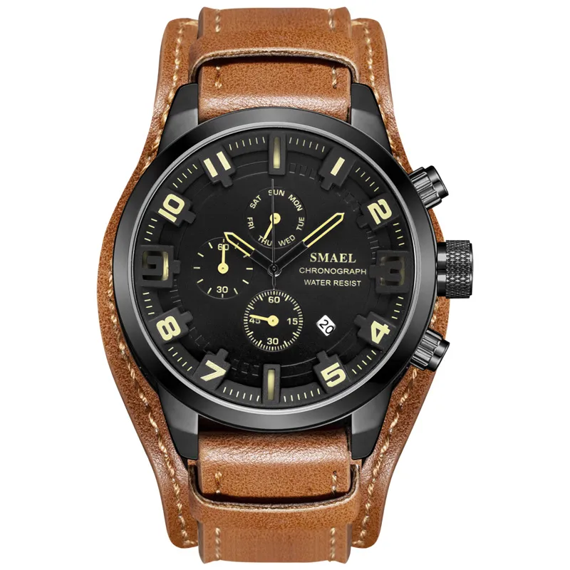 Montres de Sport décontractées pour hommes, montre-bracelet de luxe en cuir militaire étanche, horloge SL-9076, mode, relogio masculino221d