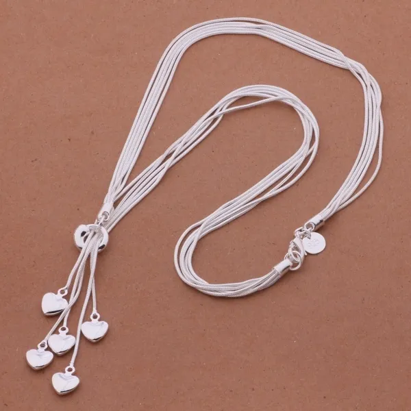 925 Sterling Silver Heart Anhänger langer Halskette eleganter Schmuck für Damen Muliti Kette Hochzeit Abend Party Accessoires3662