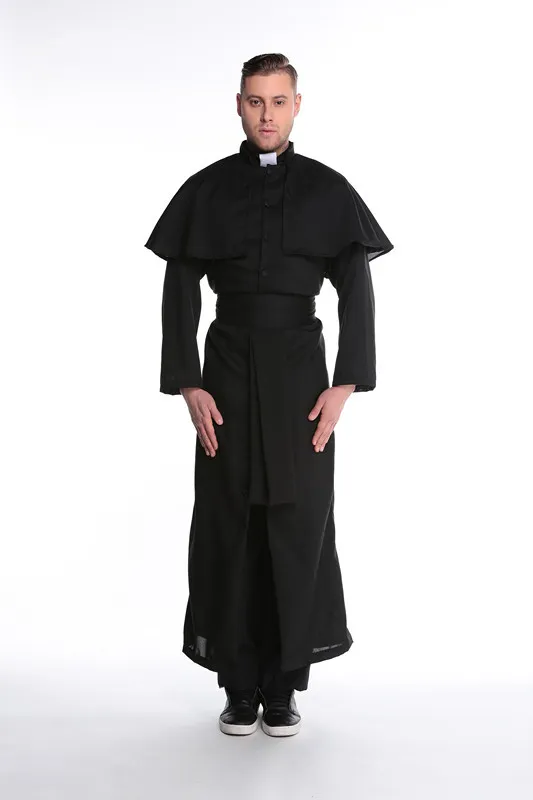 Theme Costume Halloween Role Playing Priest For Male Men's Clothing Cosplay God Long Black Suit Party Costumes236h