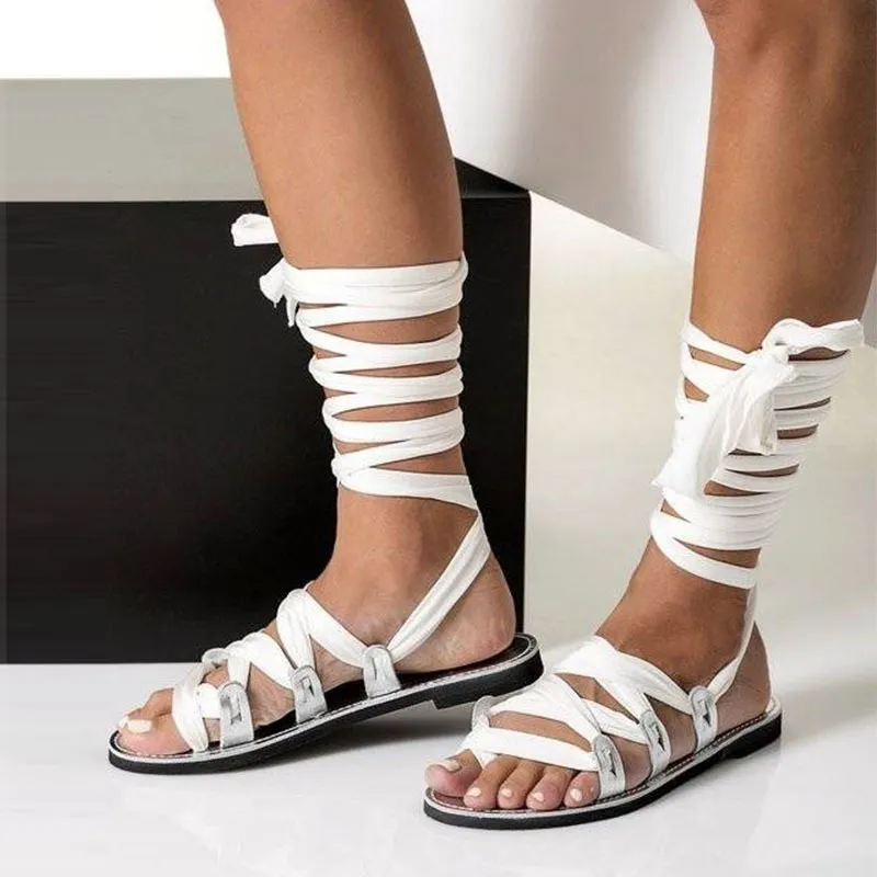 VTOTA Böhmen Stil Sommer Wohnungen Sandalen Gladiator Cross Strap Sexy Kniehohe Frau Stiefel Flache Beiläufige Strand Sandalen Für Frauen MX200407