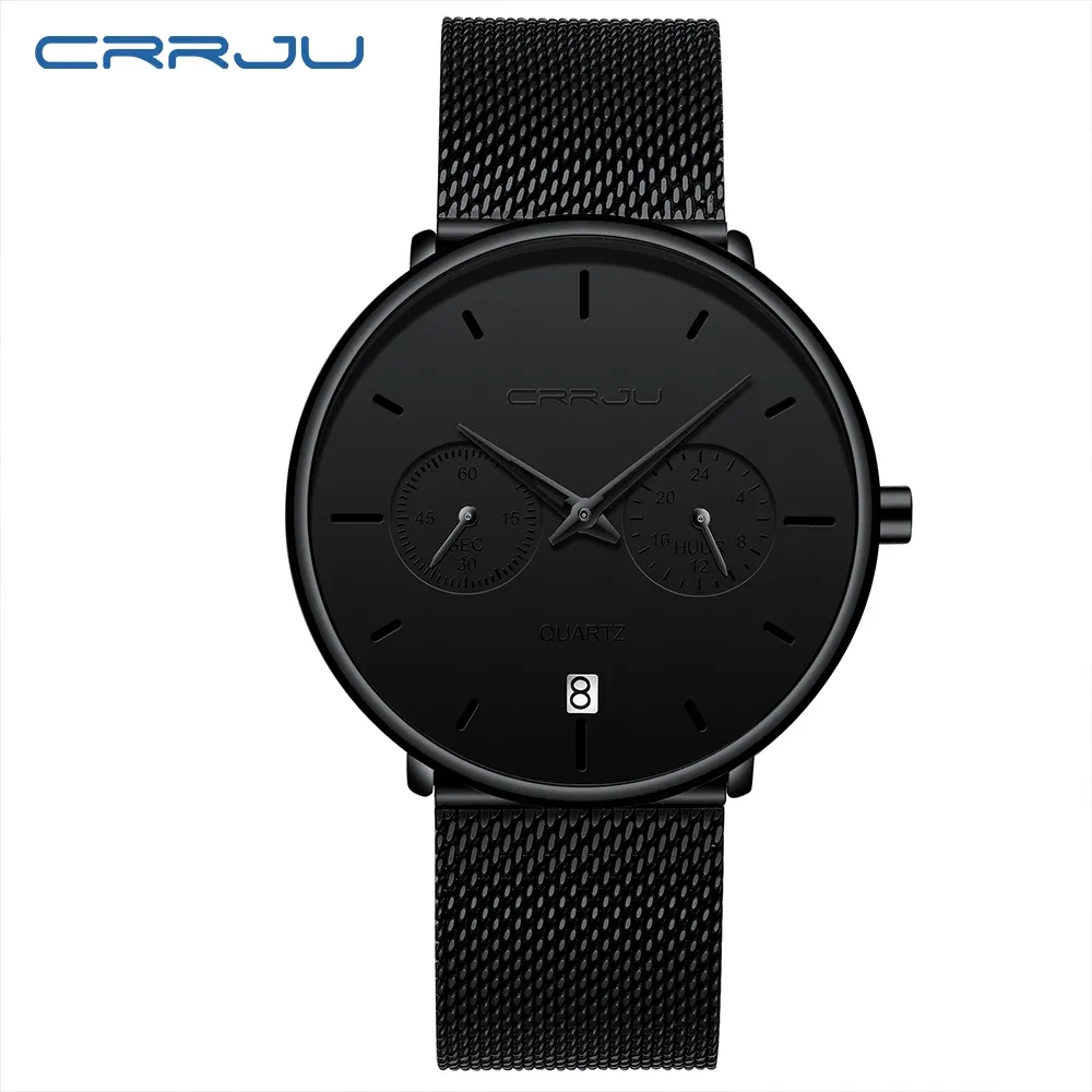 мужские дизайнерские часы CRRJU Full Steel Casual Водонепроницаемые часы для мужчин Спортивные кварцевые часы Мужские часы с календарем Relogio 280J
