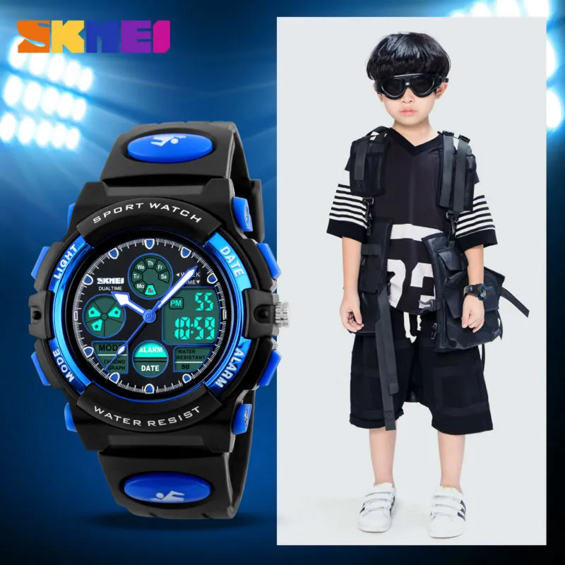 Relojes deportivos SKMEI para niños, relojes de pulsera militares impermeables con doble pantalla, reloj LED resistente al agua, montre enfant 11632709