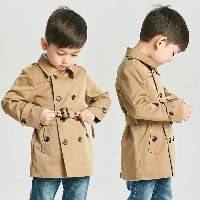 Abrigo de tenca vintage para bebé, ropa de diseñador para niño y niña, chaqueta a prueba de viento, cortavientos británico con doble botonadura, cuello vuelto, botón Bel6175987