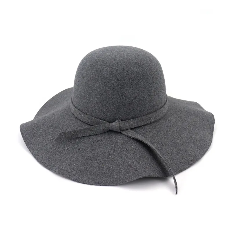 Fashion Women Lady Wide Brim Wool Felt Fedora Floppy Hats Vintage Female Girl Round Fedoras Cloche Cap Trilby Bowler Hat334O