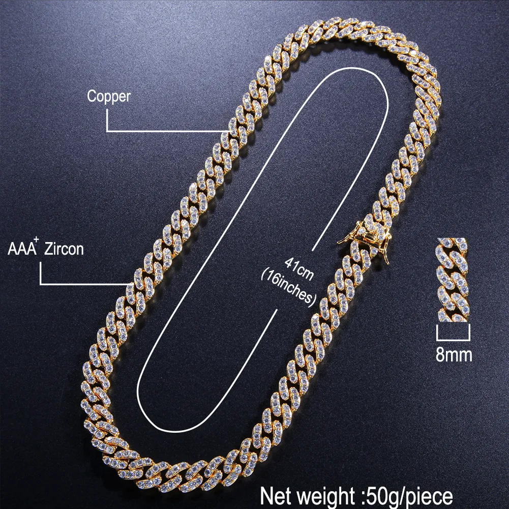 Oro Argento Colore Micro Pavimentato 8MM CZ Miami Catene Cubane Collane Bracciale Hiphop Uomo Iced CZ Gioelleria Raffinata E Alla Moda Gift305I