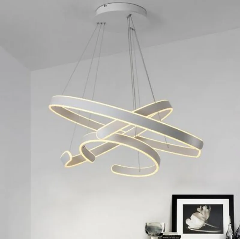AC90-264V moderne hanglampen kroonluchter voor woonkamer eetkamer geometrie C-ringen acryl aluminium behuizing LED-verlichting plafond2782