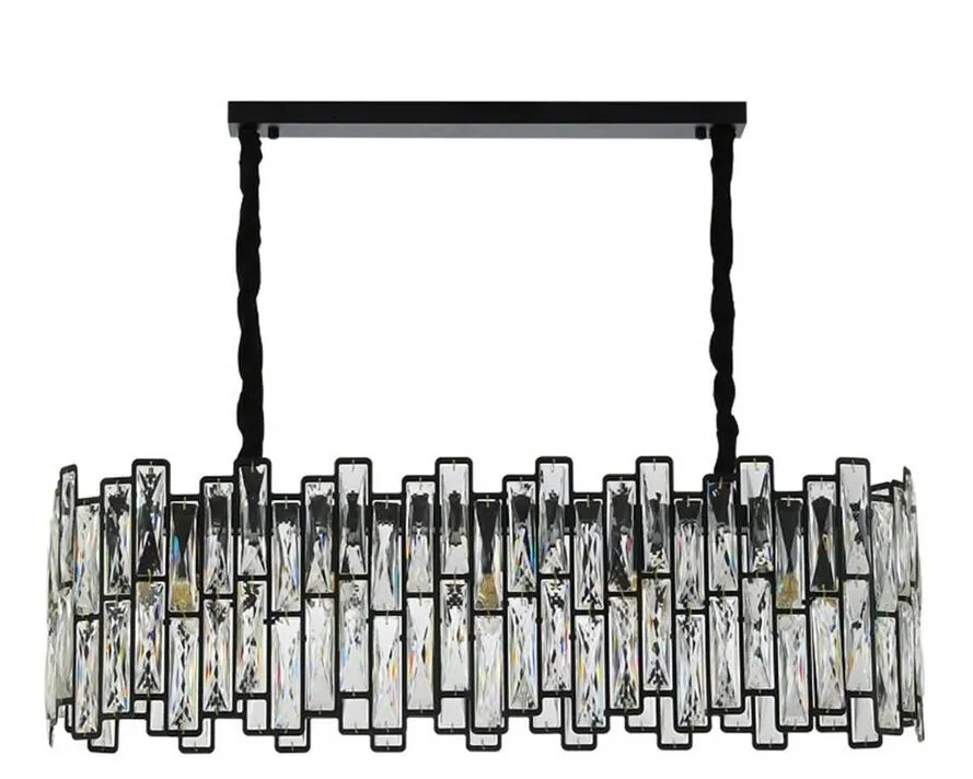 Nouveau lustre noir post-moderne Rectangle Rectangle salle à manger îlot de cuisine luminaires LED PROST des lampes Cristal myy227o