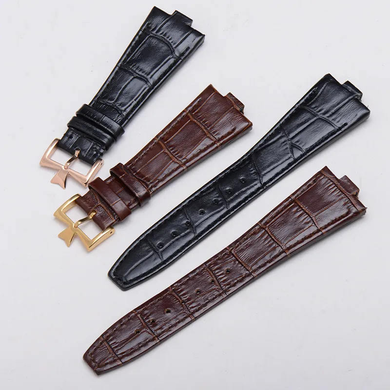 Schwarze dunkelblaue Armbänder aus echtem Rindsleder, passend für Constantin 47660 000G-9829 Uhr, 25 mm, 9 mm Bandanstoß, Overseas-Uhrenarmbänder, Armband288u