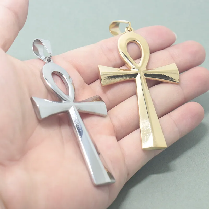 Religion egyptisk ankh korsfix halsband hängen rostfritt stål symbol för liv korshalsband för män kvinnor vintage smycken285a