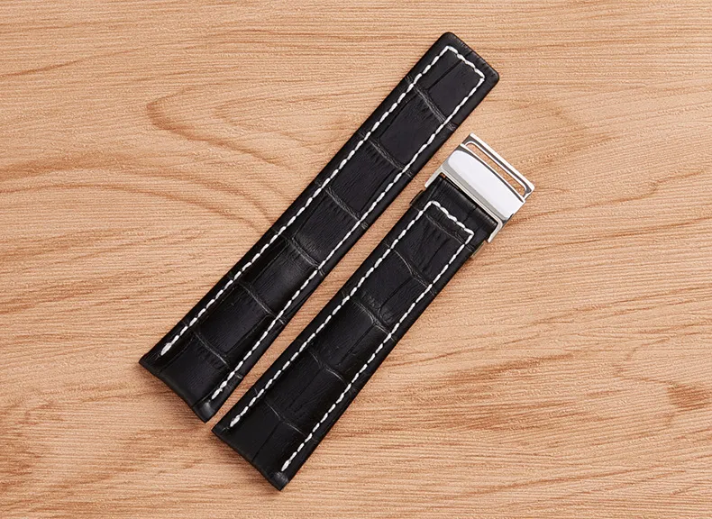 Watchband 22mm 24mm Black Brown Blue Watch band Crocodile Lines Genuine Leather Strap Stainless Steel Folding Buckle Suitable For 292w