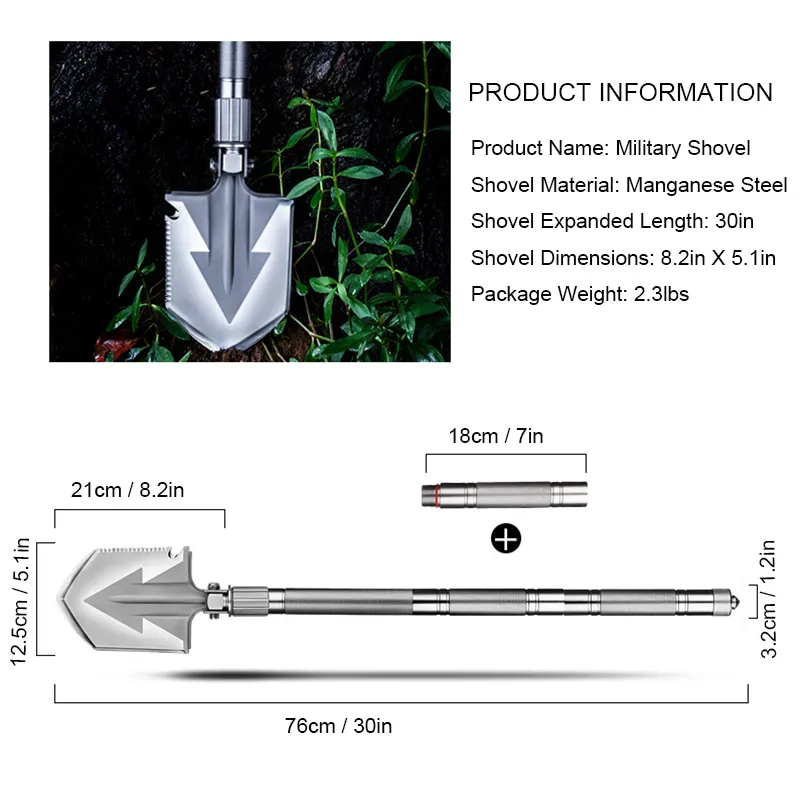 Maxlängd 92 cm spade med hög kolhalt stål spade utomhus taktisk multifunktionell vikning camping utrustning överlevnadsverktyg3131