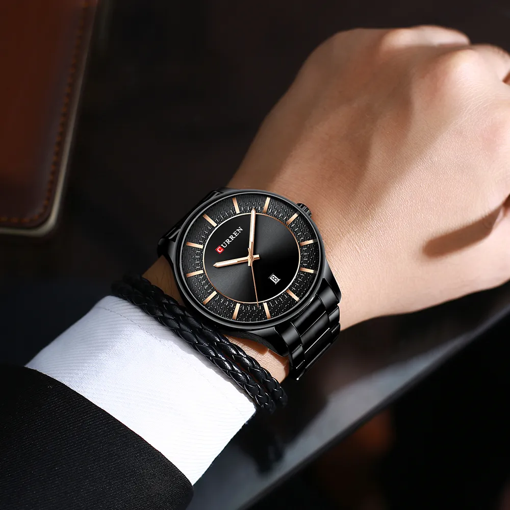 Curren Top Brand Mans montre Clock Man Fashion Quartz Watches Men Business Steel Droigne avec Date Classic Black Male256k