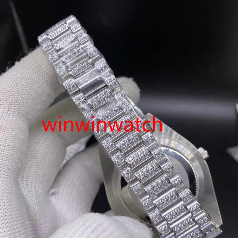 Luxo prong conjunto relógios 43mm prata grande diamante mecânico homem relógio diamante rosto automático mecânico de aço inoxidável men's2349
