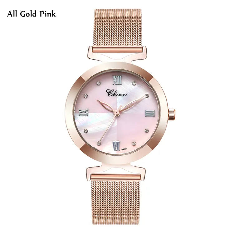 Chenxi Luxury Women Dress Watches Mesh Full Aço ou pulseira de couro quartzo Relógio Ladies Wristwatches Women Rellojes Mujer249s