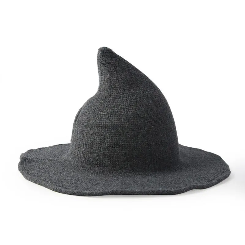 Witch Hat Foldable Costume Sharp Large Brim Solid Color Crochet Warm Winter Cap Bucket Women New Gorro Pescador266u